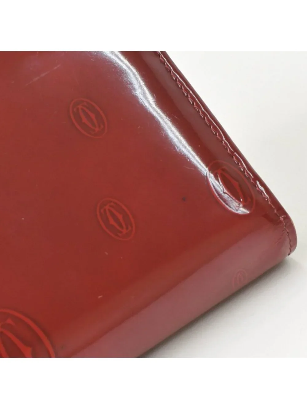 Cartier Wallet Double C Bordeaux Patent Leather Silver